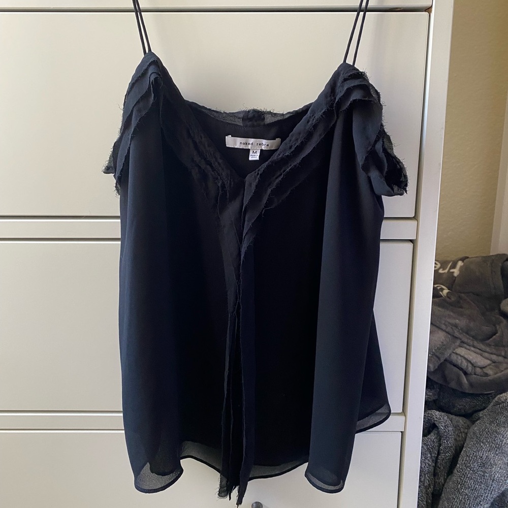 Ruffled Black Tank Top